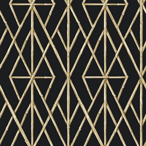 Black Riviera Bamboo Trellis Geometric Wallpaper