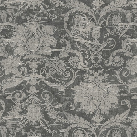 Black Rochester Large Damask Wallpaper