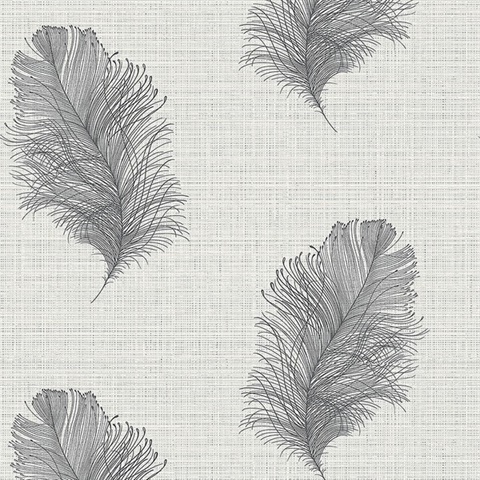 Black Roland Leaf Faux Grasscloth Wallpaper
