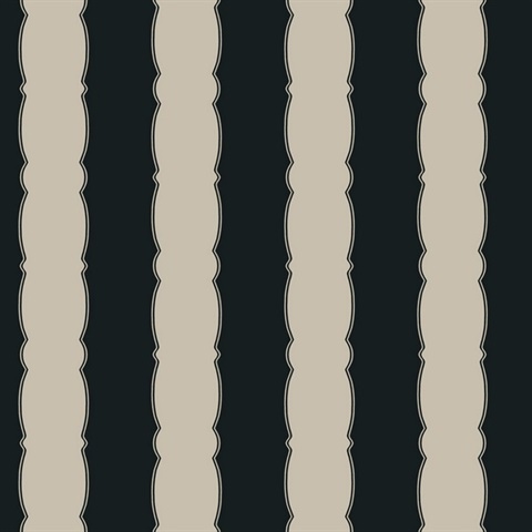 Black Scalloped Vertical Beach Stripe Wallpaper