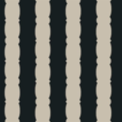 Black Scalloped Vertical Beach Stripe Wallpaper