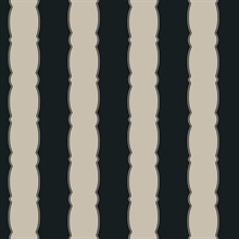 Black Scalloped Vertical Beach Stripe Wallpaper