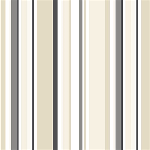 Black, Tan and Taupe Step Stripe Prepasted Wallpaper