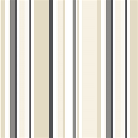 ST36910 l Black, Tan and Taupe Step Stripe Prepasted Wallpaper