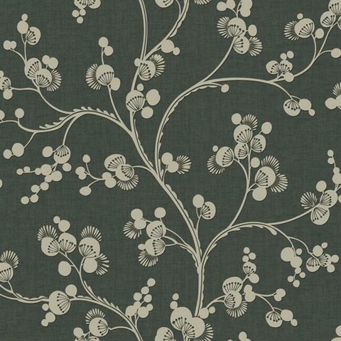 Black & Taupe Dahlia Trail Prepasted Wallpaper