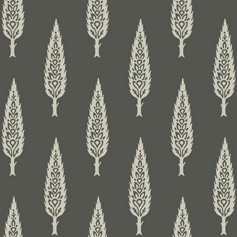 Black & Taupe Juniper Modern Tree Prepasted Wallpaper