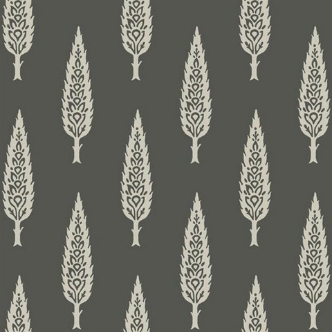 Black & Taupe Juniper Modern Tree Prepasted Wallpaper