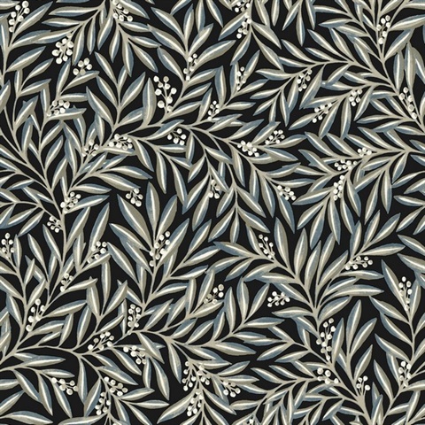 Black & Taupe Rowan Leaf Wallpaper