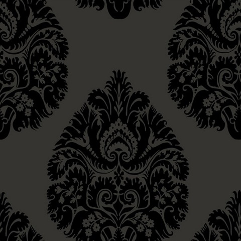 Black Teardrop Classic Damask Wallpaper