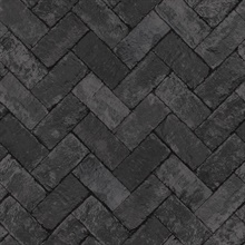 Black Textured Faux Herringbone Brick Wallpaper