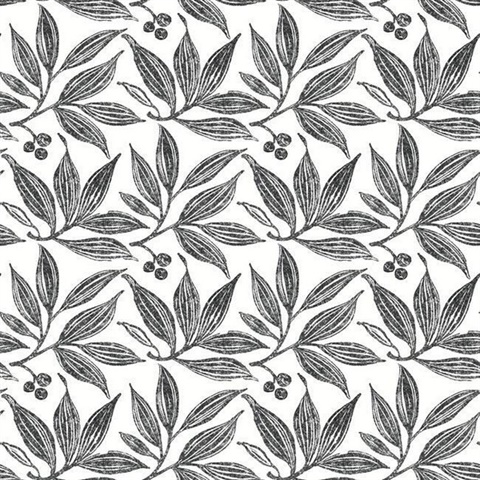 Black & White Chokeberry Tree Block Print Wallpaper