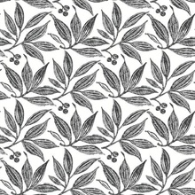 Black &amp; White Chokeberry Tree Block Print Wallpaper