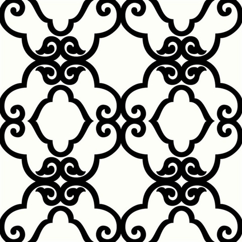 Black & White Commercial Scroll Trellis Wallpaper