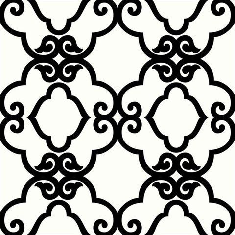 Black & White Commercial Scroll Trellis Wallpaper