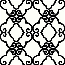Black & White Commercial Scroll Trellis Wallpaper