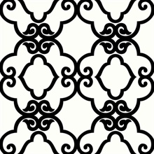 Black & White Commercial Scroll Trellis Wallpaper