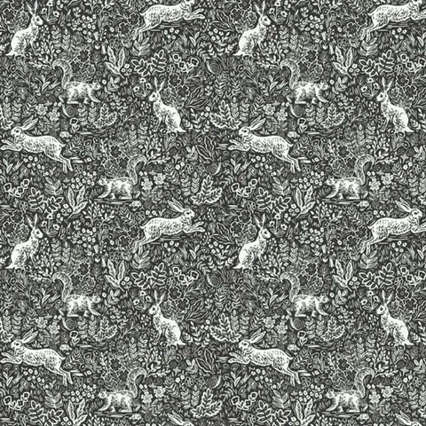 Black & White Fable Rabit & Squirrel Animal Print Rifle Paper Wallpape