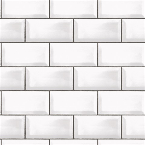 Black & White Faux Metro Subway Tile Wallpaper