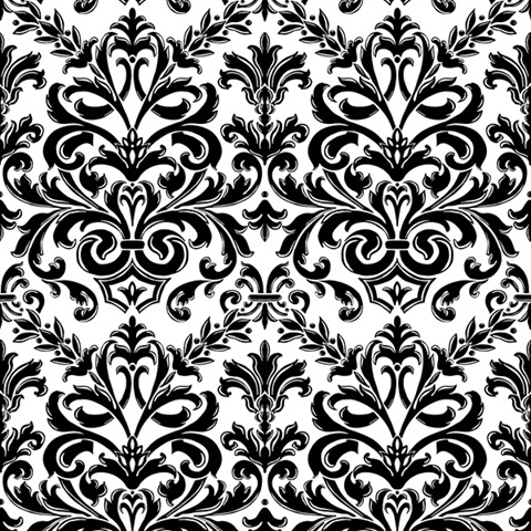 Black &amp; White Feathered Damask Commercial Wallpaper