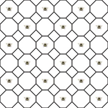 Black & White Geometric Hexagon Bee Hive & Bees Wallpaper
