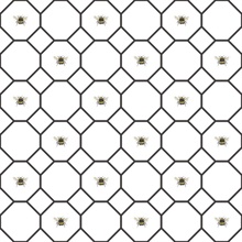 Black & White Geometric Hexagon Bee Hive & Bees Wallpaper