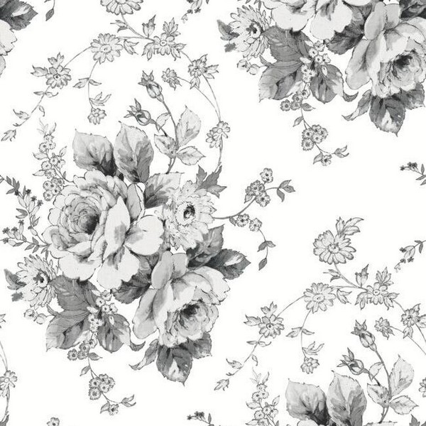 Fh4086 Black White Heritage Rose Floral Wallpaper