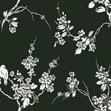 Black & White Imperial Floral Blossoms Branch Prepasted Wallpaper