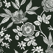Black &amp; White Jacobean Floral Trail Wallpaper