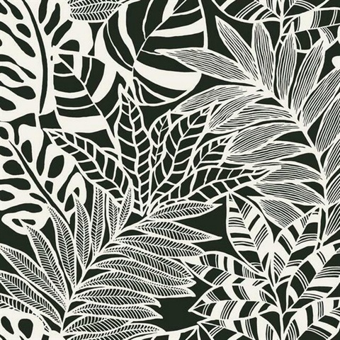 Black & White Jungle Leaves Wallpaper