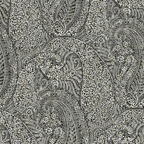 Black & White Kashmir Dreams Indian Paisley Wallpaper