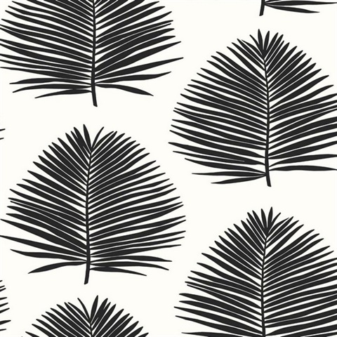 Black & White Large Palm Leaf Block Print Wallpaper