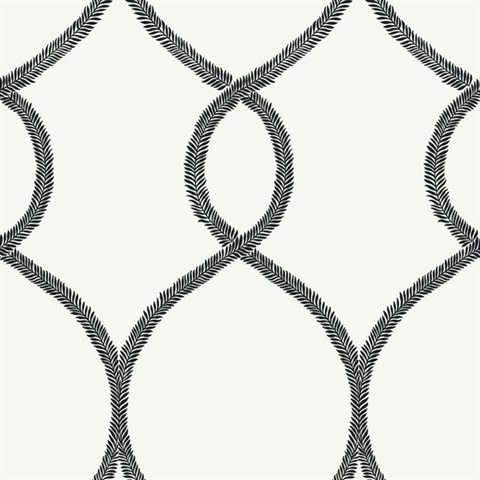 Black & White Laurel Leaf Ogee Geometric  Wallpaper