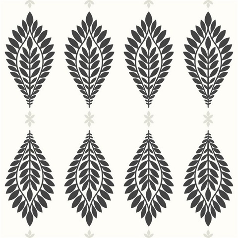 Black & White Mirasol Palm Frond Medallion Wallpaper
