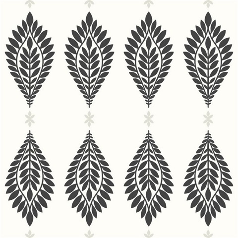Black & White Mirasol Palm Frond Medallion Wallpaper