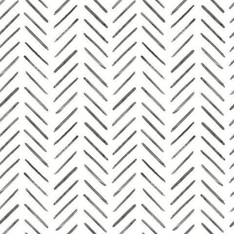 Black & White Painted Herringbone Vertical Striped Wallpaper