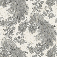 Black &amp; White Robinhood Faux Cork Peacock &amp; Floral Wallpaper