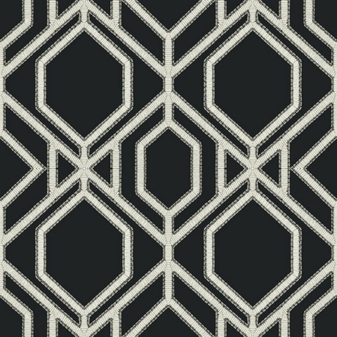 Black &amp; White Sawgrass Trellis Geometric Hexagon Wallpaper