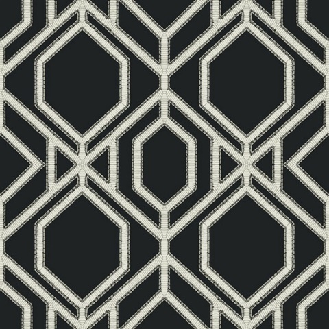 Black &amp; White Sawgrass Trellis Geometric Hexagon Wallpaper