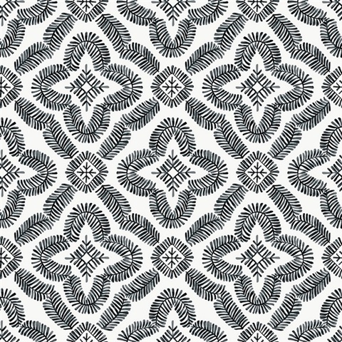 Black & White Talia Botanical Medallion Wallpaper