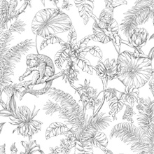 Black &amp; White Tropical Animal Toile Wallpaper