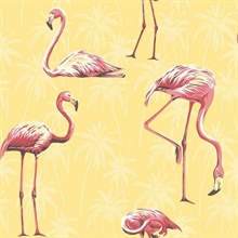 Black, Yellow, Red & White Commercial Flamingoes Wallpaper