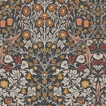 Blackthorn Charcoal & Burnt Orange Victorian Floral Wallpaper