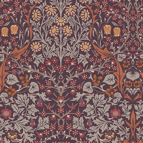 Blackthorn Purple & Orange Victorian Floral Wallpaper