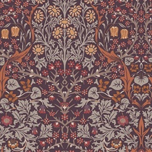 Blackthorn Purple & Orange Victorian Floral Wallpaper