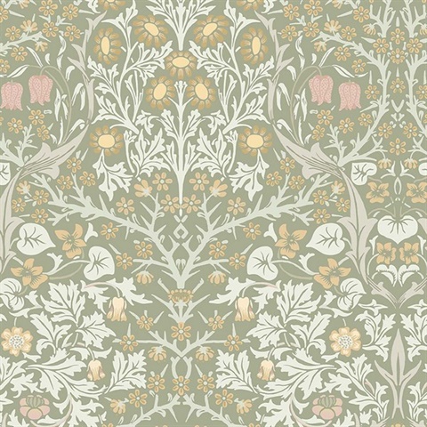 Blackthorn Sage Victorian Floral Wallpaper