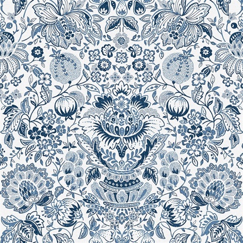 Blanche Blue Floral Damask Wallpaper