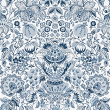 Blanche Blue Floral Damask Wallpaper