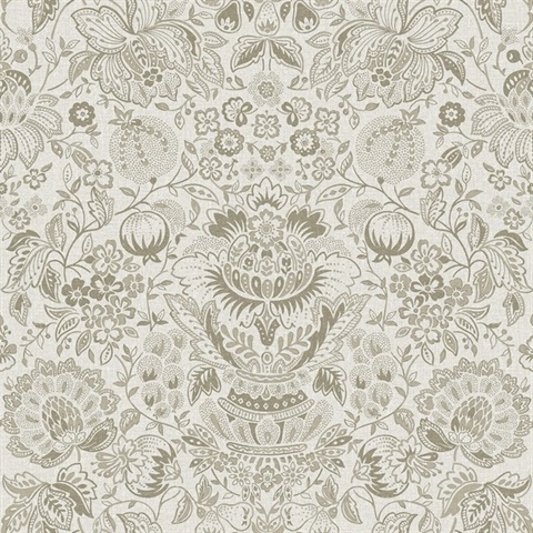 Blanche Neutral Floral Damask Wallpaper