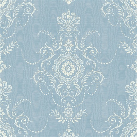 Bleu Bisque Ikat Floral Damask Colette Cameo Wallpaper