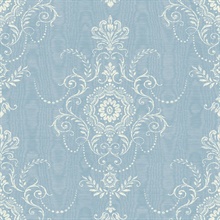 Bleu Bisque Ikat Floral Damask Colette Cameo Wallpaper